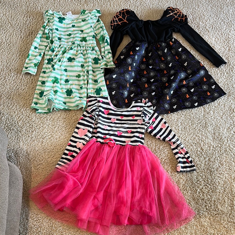 Set of Three Girls' Dresses with Fun Patterns